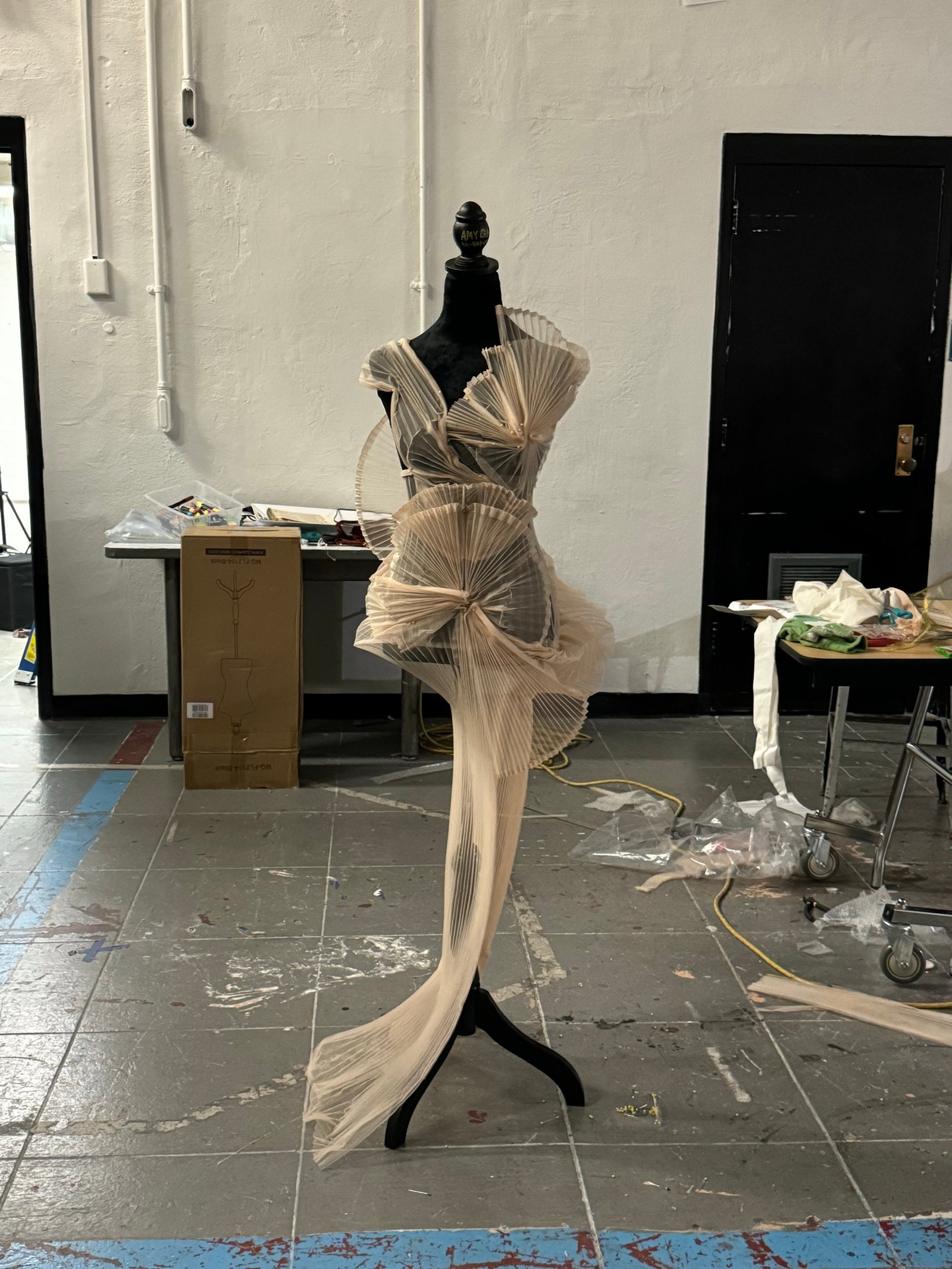 Balance garment in progress on a dress form