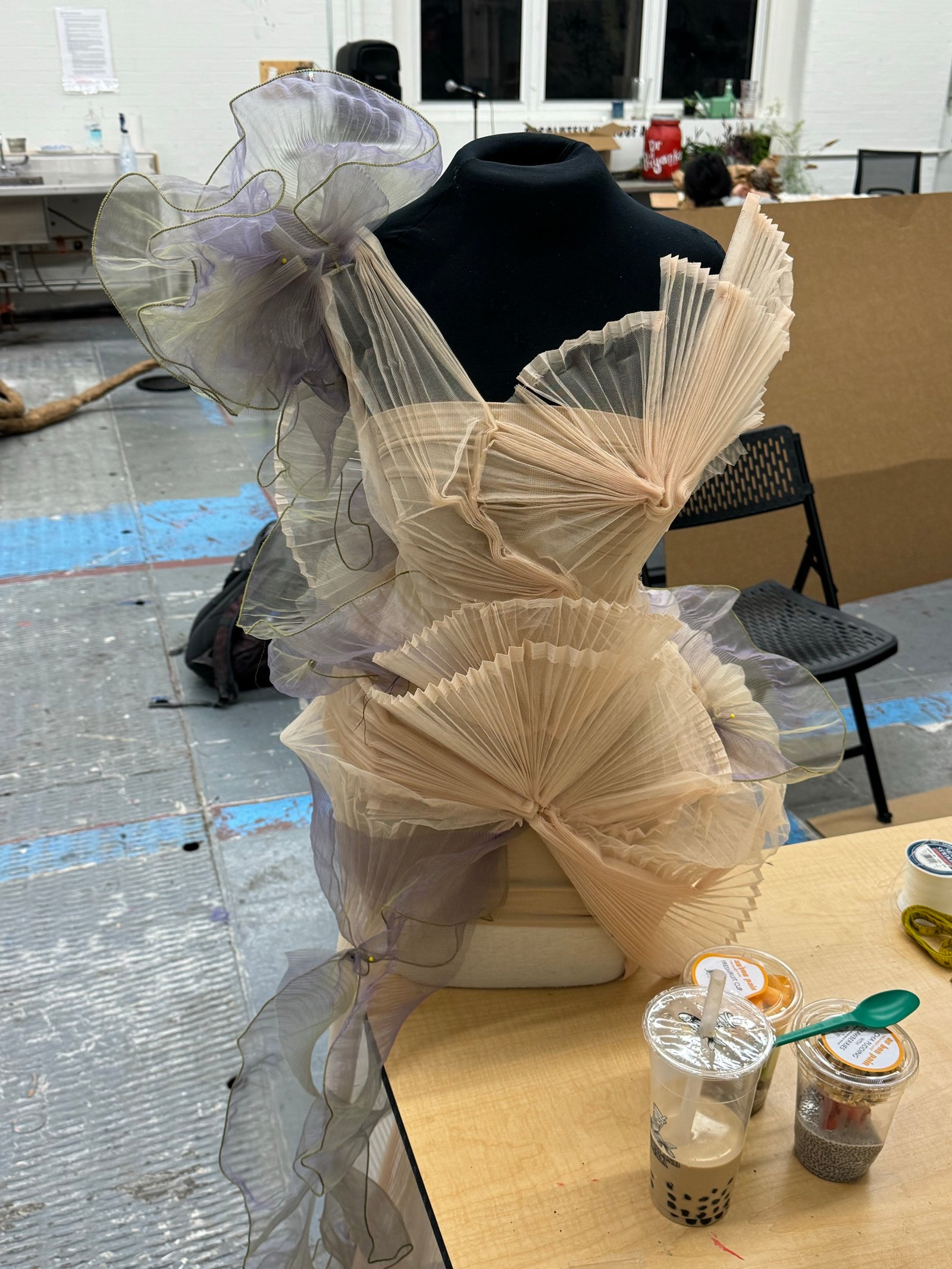 Pleated Balance garment in the studio