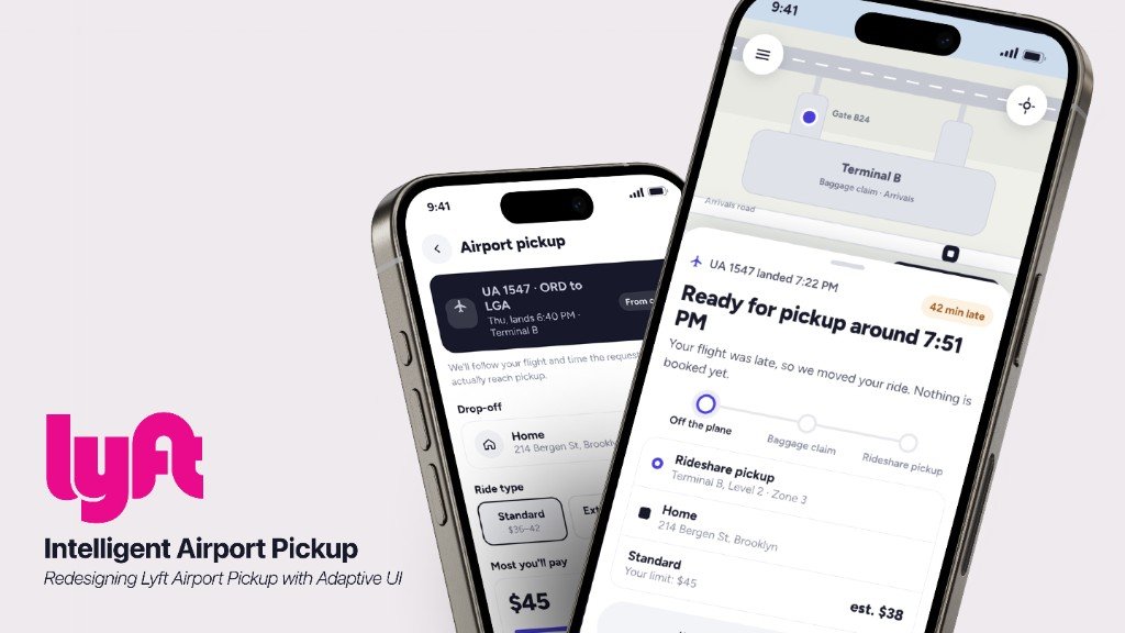 Lyft Adaptive Airport Arrival shown on two phones